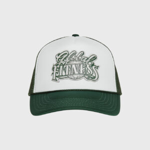 Green & White Global Fitness Mr. Cartoon Trucker Hat